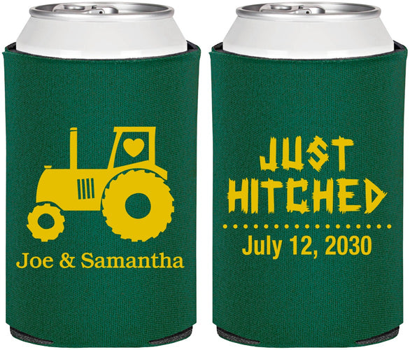 Personalized Wedding Can Coolers - Just Hitched Tractor | 429
