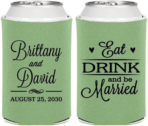 Personalized Wedding Can Coolers - Eat Drink Be Married | 430