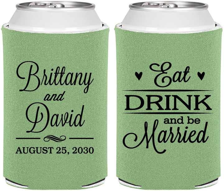 Personalized Wedding Can Coolers - Eat Drink Be Married | 430