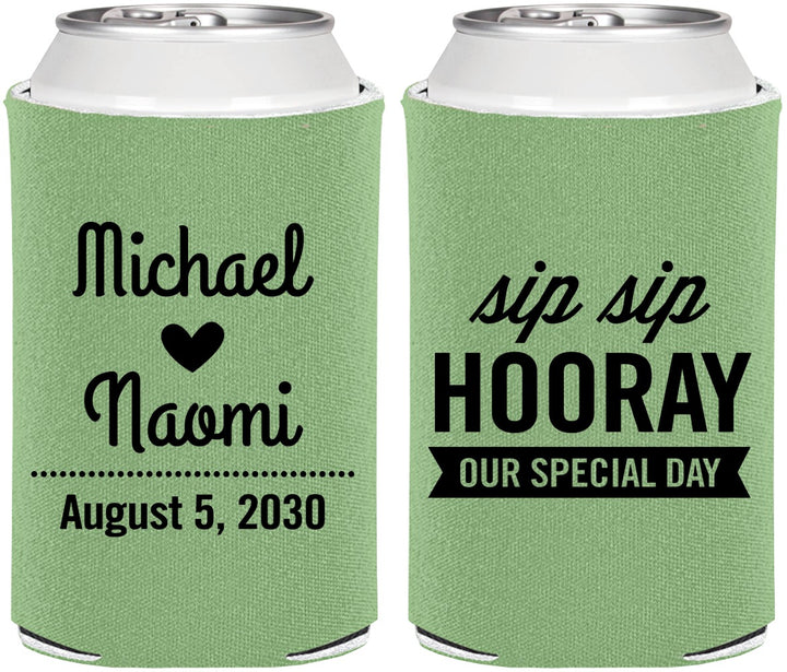 Personalized Wedding Can Coolers - Sip Sip Hooray | 437