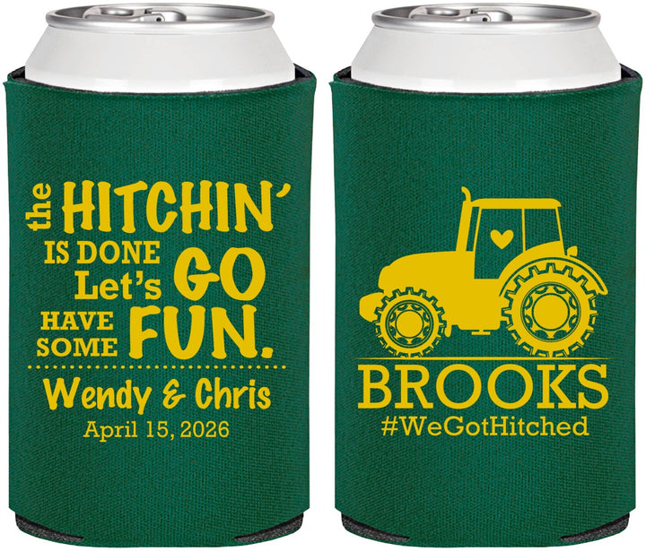 Personalized Wedding Can Coolers - Tractor Hitchin | 448