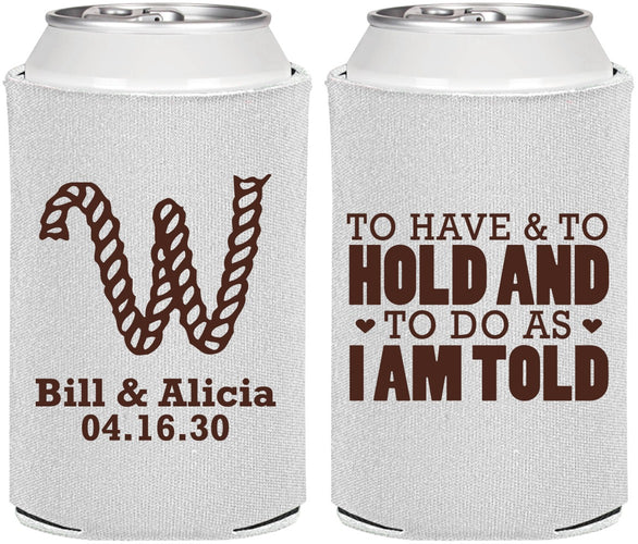 Personalized Wedding Can Coolers - To Have And To Hold | 449