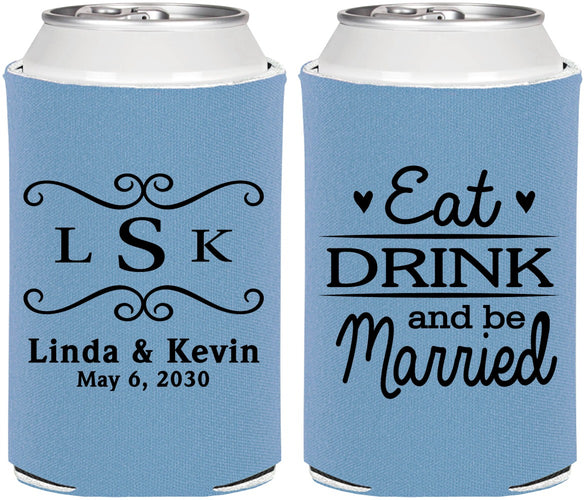 Personalized Wedding Can Coolers - Eat Drink Be Married | 463