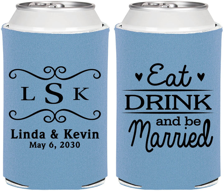 Personalized Wedding Can Coolers - Eat Drink Be Married | 463
