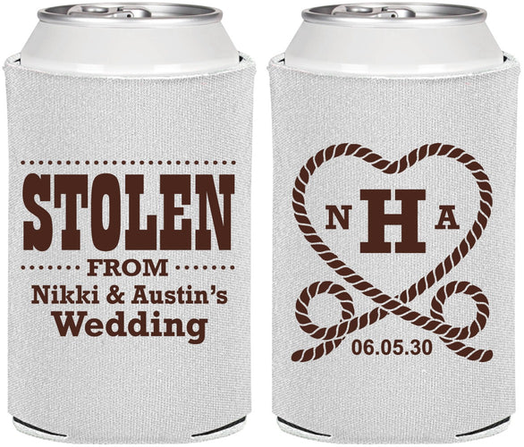 Personalized Wedding Can Coolers - Stolen Monogram | 474