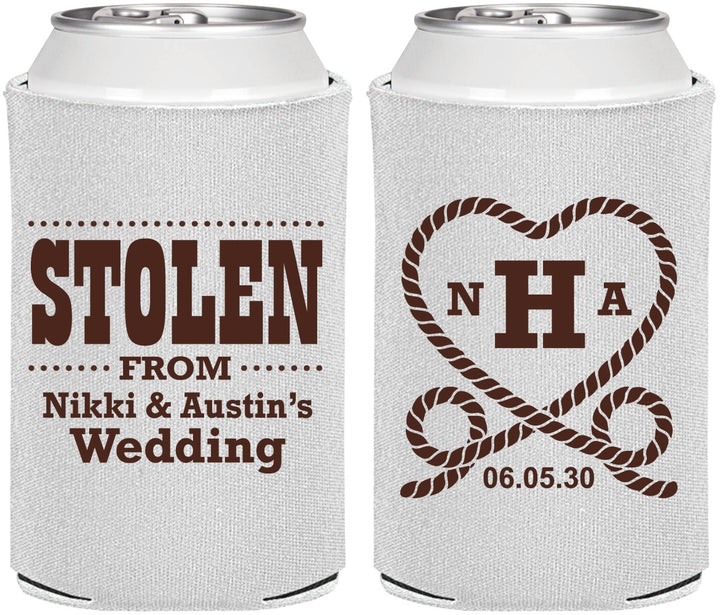 Personalized Wedding Can Coolers - Stolen Monogram | 474