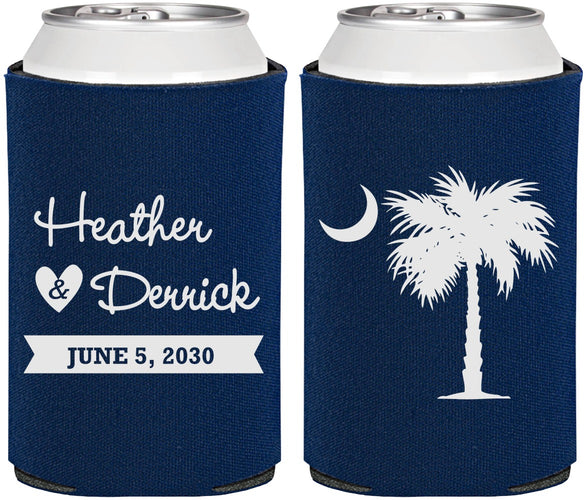 Personalized Wedding Can Coolers - Palmetto Tree | 477