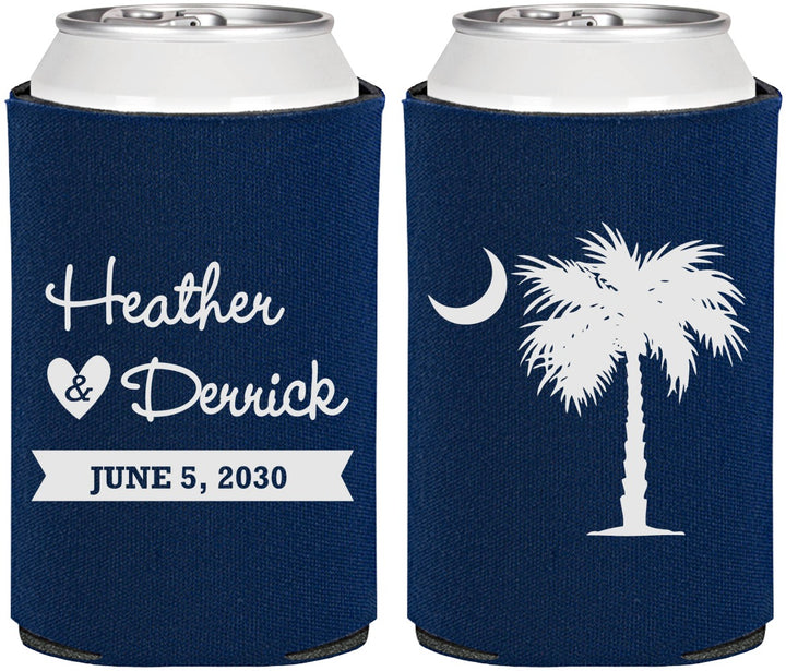 Personalized Wedding Can Coolers - Palmetto Tree | 477