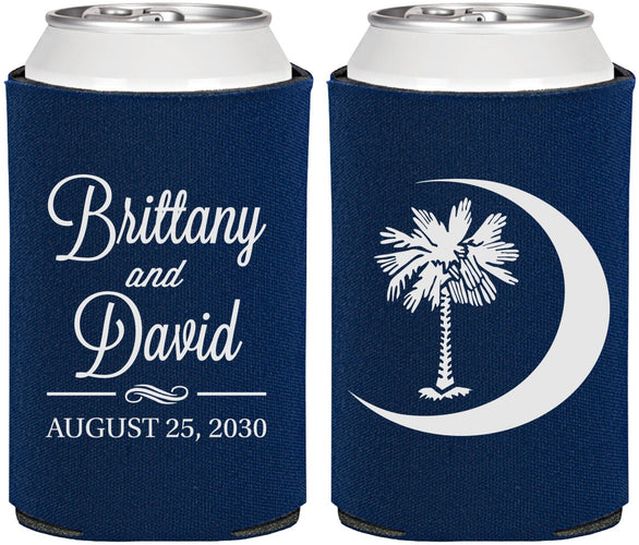 Personalized Wedding Can Coolers - Palmetto Tree | 478