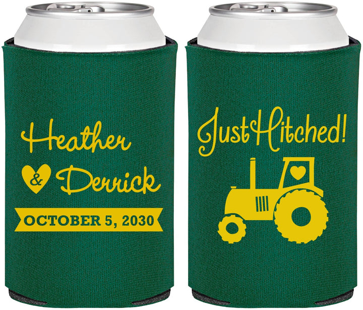 Personalized Wedding Can Coolers - Just Hitched Tractor | 482