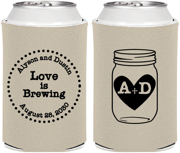 Personalized Wedding Can Coolers - Love Is Brewing | 486