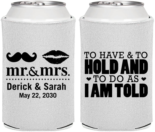Personalized Wedding Can Coolers - To Have And To Hold | 491