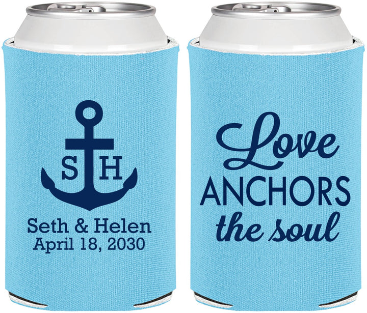 Personalized Wedding Can Coolers - Love Anchors The Soul | 494