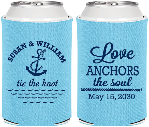 Personalized Wedding Can Coolers - Love Anchors The Soul | 498