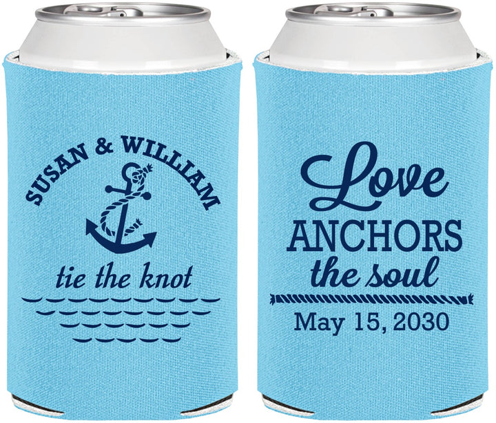 Personalized Wedding Can Coolers - Love Anchors The Soul | 498