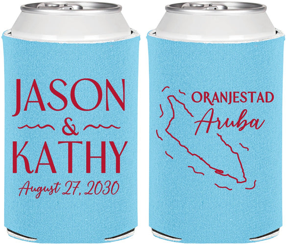 Personalized Wedding Can Coolers - Aruba | 504
