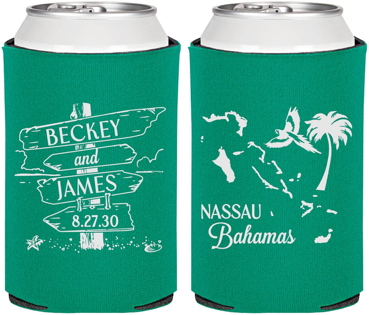 Personalized Wedding Can Coolers - Bahamas | 507