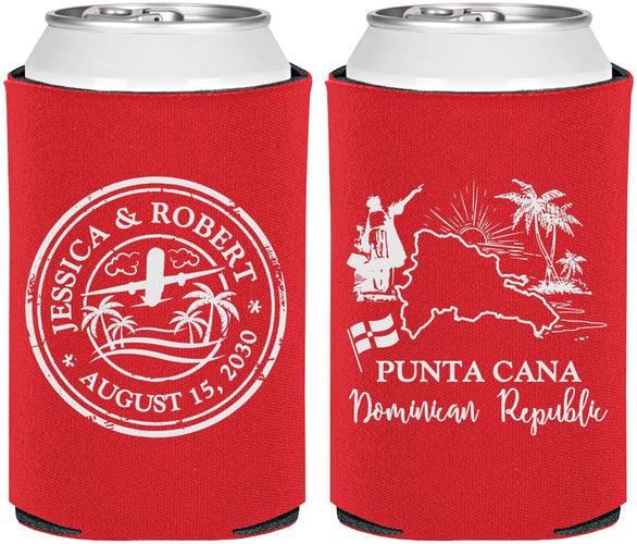 Personalized Wedding Can Coolers - Domincan Republic | 523