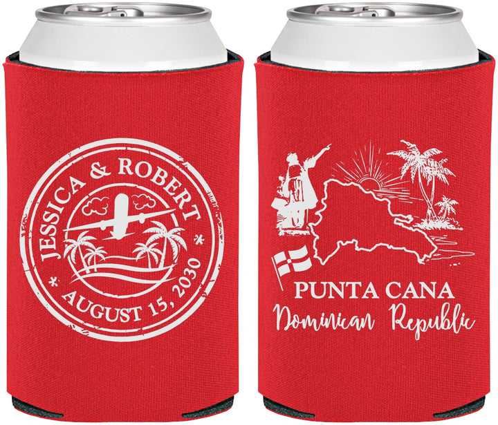 Personalized Wedding Can Coolers - Domincan Republic | 523