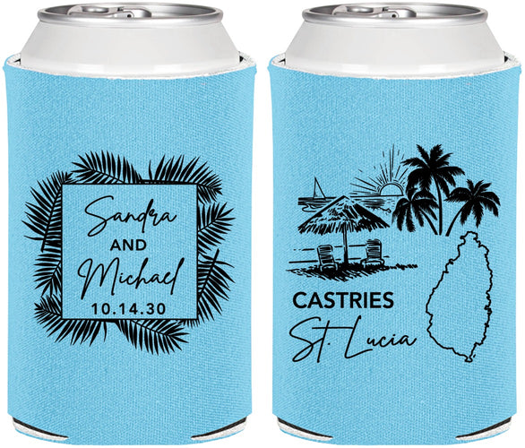 Personalized Wedding Can Coolers - St Lucia | 541