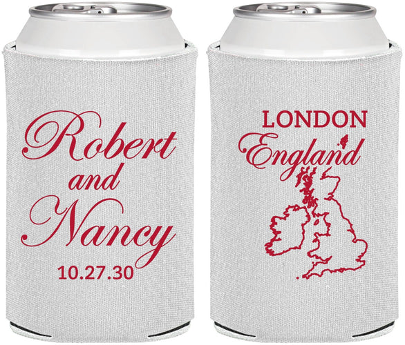 Personalized Wedding Can Coolers - England | 548