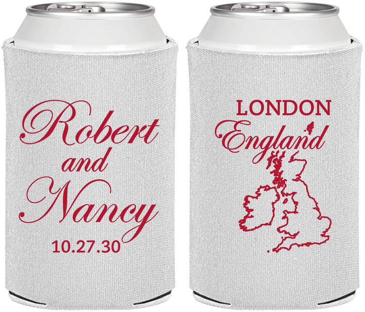 Personalized Wedding Can Coolers - England | 548