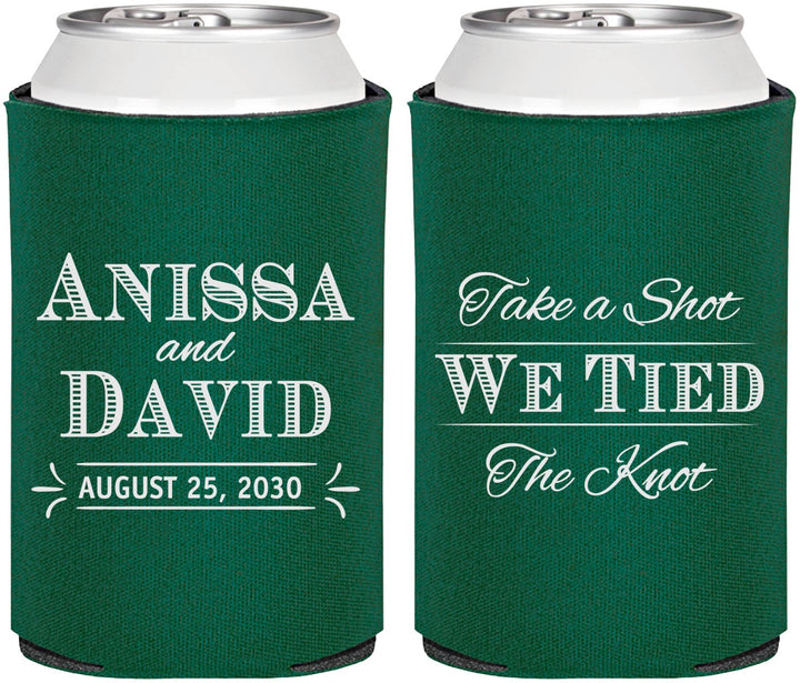Personalized Wedding Can Coolers - Take A Shot We Tied The Knot | 551