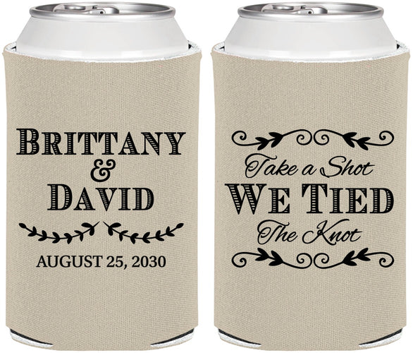 Personalized Wedding Can Coolers - Take A Shot We Tied The Knot | 552