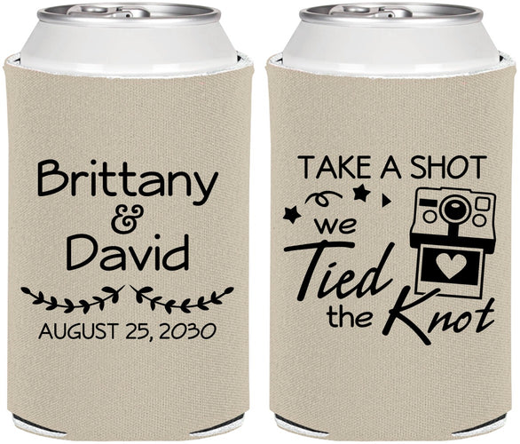 Personalized Wedding Can Coolers - Take A Shot We Tied The Knot | 553