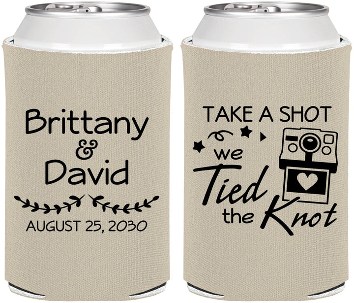 Personalized Wedding Can Coolers - Take A Shot We Tied The Knot | 553