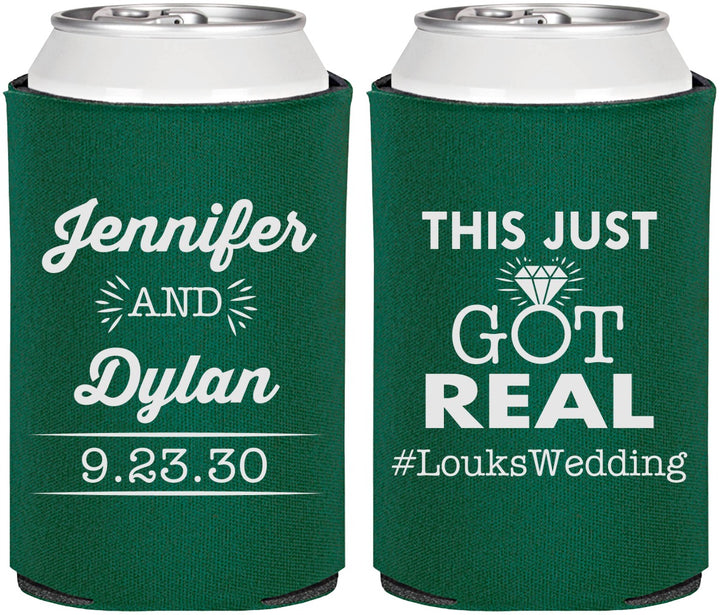 Personalized Wedding Can Coolers - Just Got Real | 557