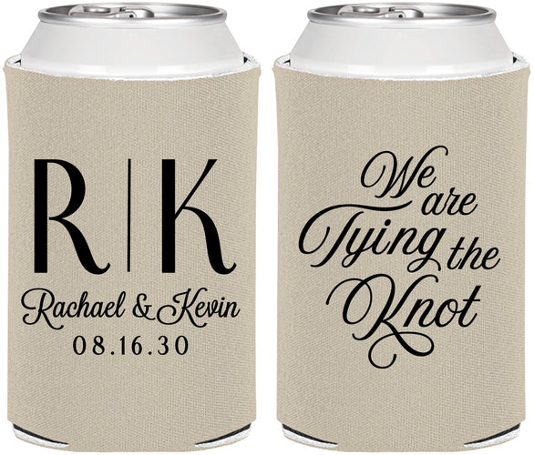 Personalized Wedding Can Coolers - Monogram Tying Knot | 559