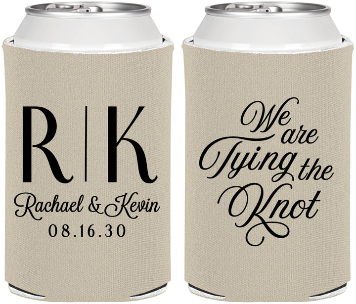 Personalized Wedding Can Coolers - Monogram Tying Knot | 559