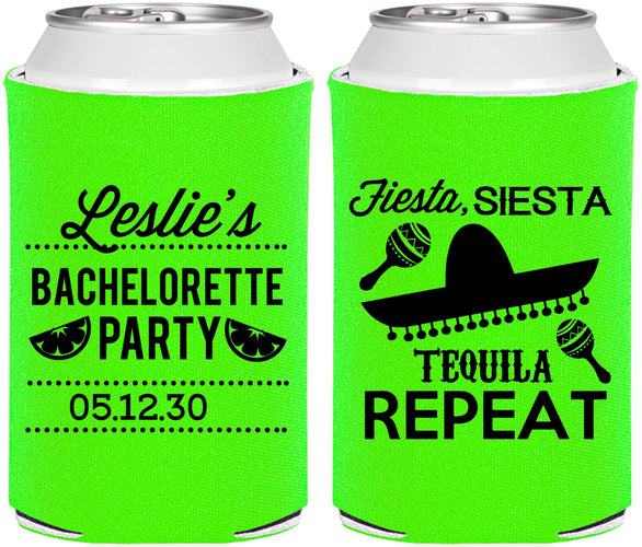 Personalized Bachelorette Can Coolers - Fiesta Siesta Tequila Repeat | 60003