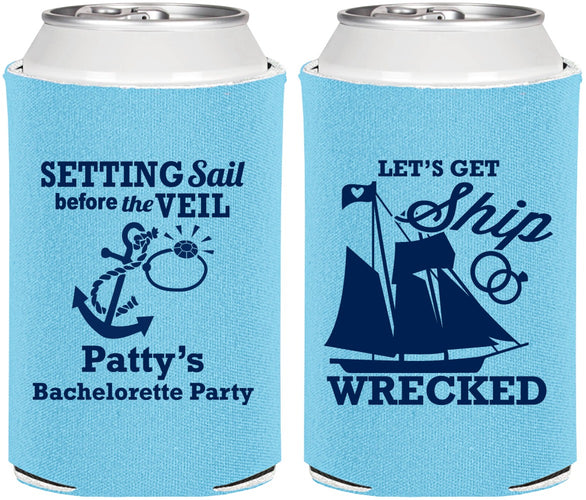 Personalized Bachelorette Can Coolers - Lets Get Ship Wrecked | 60011
