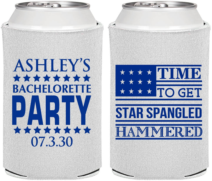 Personalized Bachelorette Can Coolers - Star Spangled Hammered | 60025