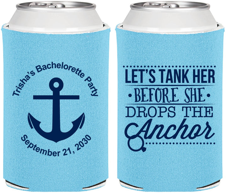 Personalized Bachelorette Can Coolers - Tank Her Drop Anchor | 60026