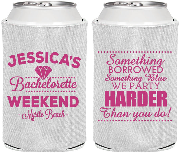 Personalized Bachelorette Can Coolers - Something Borrowed | 60028