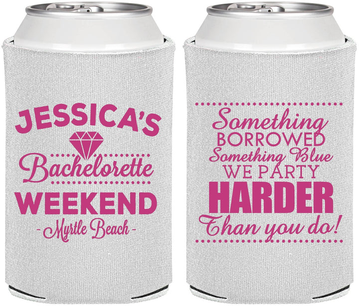 Personalized Bachelorette Can Coolers - Something Borrowed | 60028