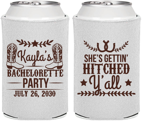 Personalized Bachelorette Can Coolers - Getting Hitched Yall | 60047