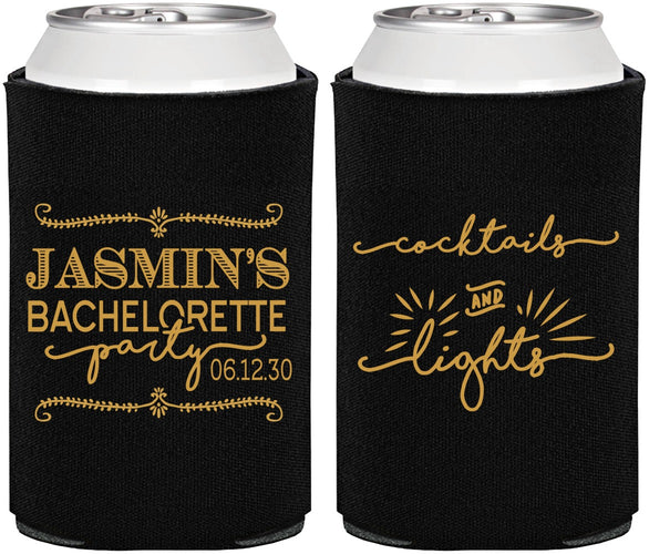 Personalized Bachelorette Can Coolers - Cocktails And Lights | 60065