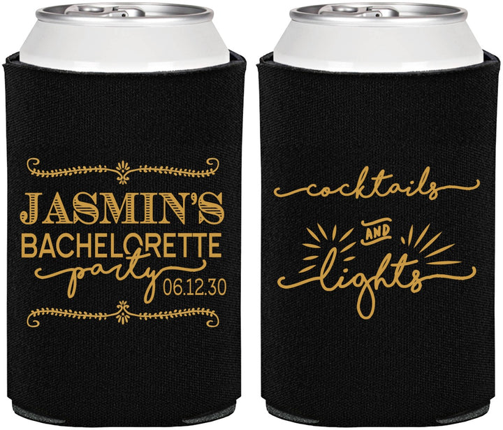 Personalized Bachelorette Can Coolers - Cocktails And Lights | 60065