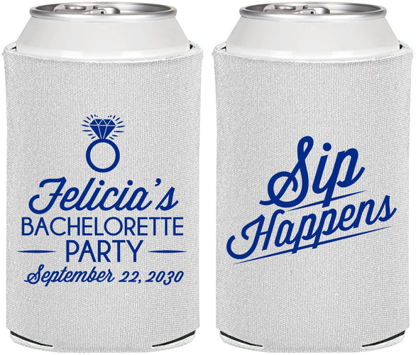 Personalized Bachelorette Can Coolers - Sip Happens | 60081