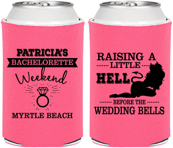 Personalized Bachelorette Can Coolers - Raising A Little Hell | 60104
