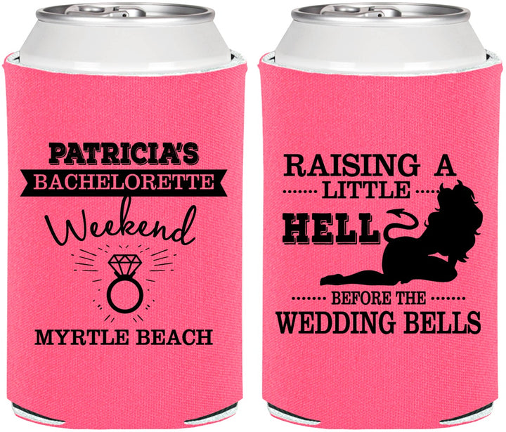 Personalized Bachelorette Can Coolers - Raising A Little Hell | 60104