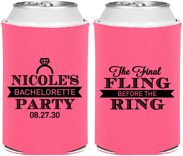 Personalized Bachelorette Can Coolers - Final Fling Before The Ring | 60110