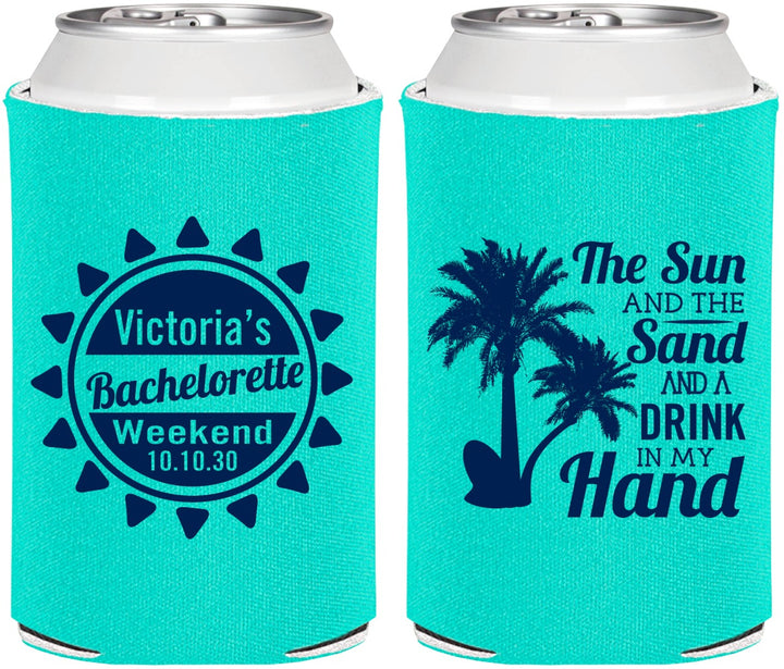Personalized Bachelorette Can Coolers - Sun Sand Drink Hand | 60114