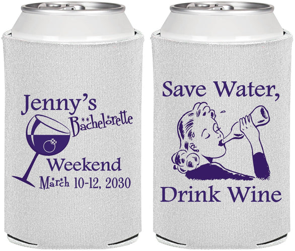 Personalized Bachelorette Can Coolers - Save Water Drink Wine | 60120