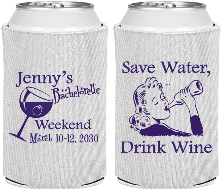 Personalized Bachelorette Can Coolers - Save Water Drink Wine | 60120
