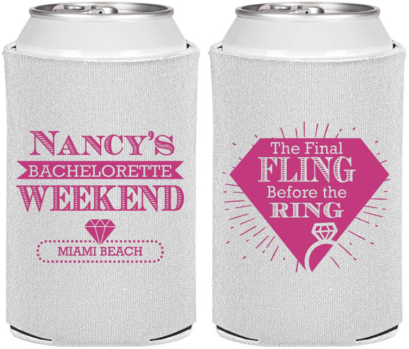 Personalized Bachelorette Can Coolers - Final Fling Before The Ring | 60129